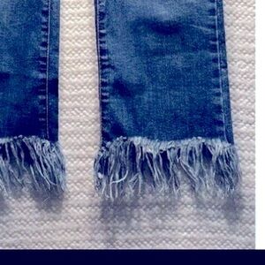 TopShop Jeans Womens Blue Mid Rise Cropped Fringe Hem Moto 28x26‎ tagged 28X30